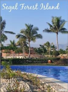 a resort pool with palm trees in the background at Segal Salalah-Forest Island-Hawana in Salalah