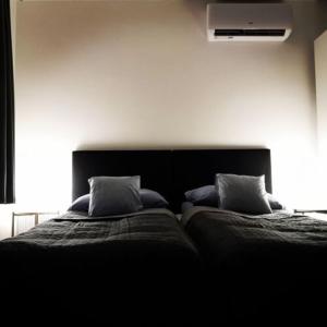 sypialnia z 2 łóżkami z poduszkami w obiekcie Kis Ház Apartman w mieście Szigetvár