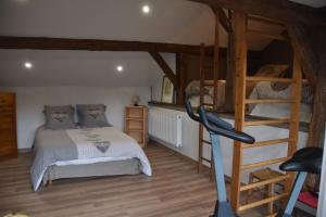 a bedroom with a bed and a bunk bed at GITE DU BOIS DES HAUTS LES MILLE ETANGS in La Lanterne-et-les-Armonts