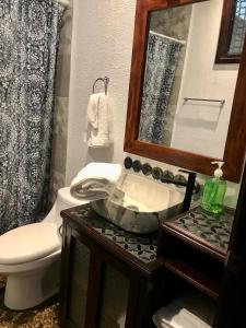 a bathroom with a sink and a toilet and a mirror at Cotton House in Labrador +14 photos