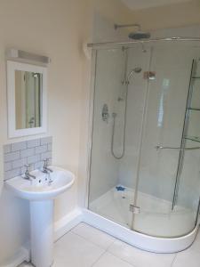 ein Badezimmer mit Dusche und Waschbecken in der Unterkunft Villa Muneera - rural retreat in the heart of Pembrokeshire in Narberth + 10 Fotos