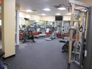 een fitnessruimte met diverse loopbanden en hometrainers bij Disney Magic at Jiminy Mountain in Hancock