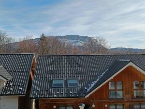 un techo de una casa con nieve. en Fleurs des Alpes en Les Déserts