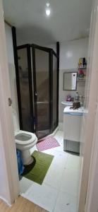 a bathroom with a shower and a toilet and a sink at San Remo Oasis in Cebu City