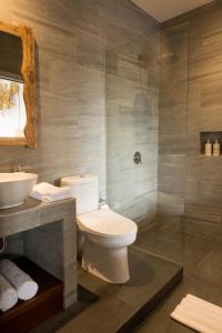 烏布的住宿－Divara Ubud，浴室配有卫生间、盥洗盆和淋浴。