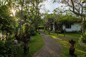 a walkway in front of a house with trees at Jimbarwana Hotel in Negara