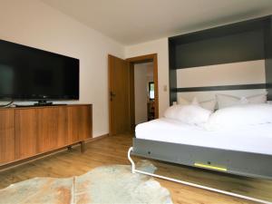 a bedroom with a bed and a flat screen tv at Apartment Lisa by Interhome in Neustift im Stubaital +17 photos