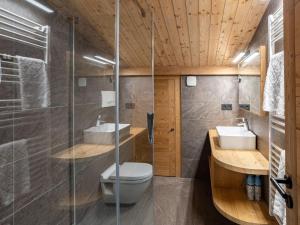 a bathroom with a shower and a toilet and a sink at Holiday Home L'Adret by Interhome in Saint-Gervais-les-Bains