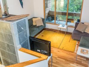 a living room with a couch and a tv at Holiday Home Sallan lumous a by Interhome in Salla +19 photos