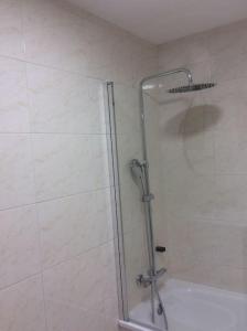 a shower with a glass door in a bathroom at HyP - A Casa do Correo Vello 1ºA / O TEMPO in Pontevedra
