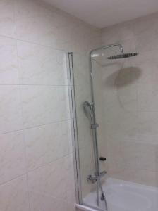 a shower with a glass door in a bathroom at A Casa do Correo Vello - O Tempo 1ºA in Pontevedra