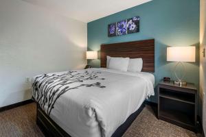 a hotel room with a large bed and two lamps at Sleep Inn Jacksonville Airport in Jacksonville