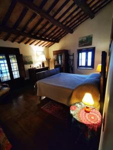 a bedroom with a bed and a table with a lamp at Casale Druida in Poggio Mirteto