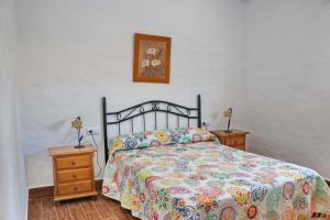 1 dormitorio con 1 cama y 2 mesitas de noche con lámparas en Chalet Cortijo 31, en Conil de la Frontera