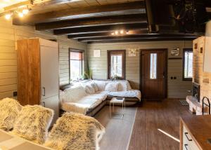 un soggiorno in una casetta minuscola con un divano di Amonte Mountain Resort a Muntele Rece Altre 24 foto