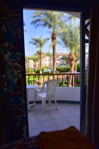 Habitación con vistas a un patio con palmeras. en Dive Inn Resort, en Sharm El Sheikh