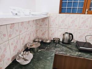 een keuken met potten en pannen op een aanrecht bij Green Diamond Homestay in Dehradun