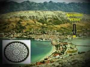 a collage of photos of a city and a beach at Apartments Vesna in Pag +5 photos