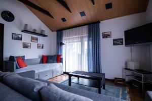 a living room with a couch and a tv at Apartment Bišćan Samobor in Samobor