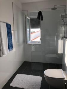 baño con aseo blanco y ventana en Apartments Kovacev, en Zadar