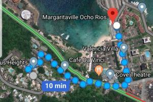 um mapa que mostra a localização aproximada do café da villa waikato waikato em Amazing Location! Walk to town, beach & dinner - PAYMENT REQUIRED TO RESERVE em Ocho Rios
