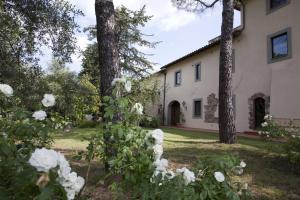 une maison avec des roses blanches dans la cour dans l'établissement Agriturismo Borgo dei Ricci, à Impruneta