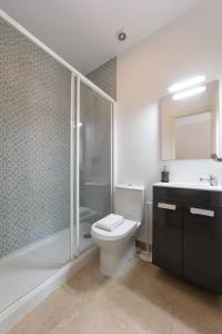 La salle de bains est pourvue de toilettes, d'une douche et d'un lavabo. dans l'établissement Lisbon Hill House - NO. 599D, à Lisbonne