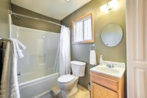 a bathroom with a toilet and a sink and a mirror at Higgins Lake Retreat - Hike, Swim, Relax! in Roscommon +24 photos