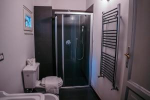 uma casa de banho com um chuveiro e um WC. em Elephant's Smile B&B em Catânia