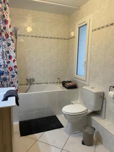 a bathroom with a tub and a toilet and a sink at Le Havre de Braye in Braye-en-Laonnois