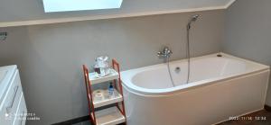 y baño con bañera y ducha. en Kaszuby Punkt Klonowo Przywidz sauna klimatyzacja en Przywidz