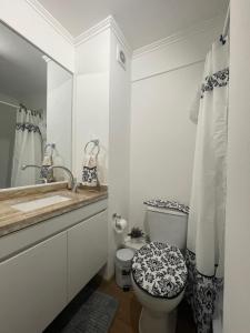 a white bathroom with a toilet and a sink at Loft valle escondido in Concepción