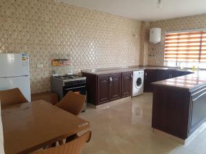 a kitchen with a refrigerator and a washer and dryer at Ibbin hospitality house in Ajloun