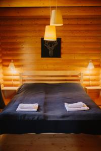 1 dormitorio con 1 cama en una habitación de madera en Vidal en Tatariv