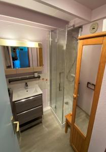 un baño con lavabo y ducha en Puytraud Mer, en Saint-Palais-sur-Mer