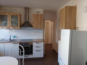 a kitchen with a sink and a refrigerator at Holiday Home Over The River in Bovec