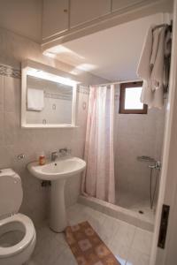 a bathroom with a sink and a toilet and a shower at Artemis in Karpenisi