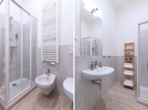 two images of a bathroom with a sink and a toilet at Kinsky Garden Apartments and Suites in Prague