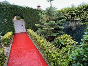 a red carpet with a white door in a garden at !Chalet de lujo para vacaciones!... in Camargo
