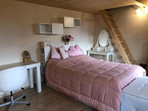a bedroom with a large pink bed and a ladder at Villa Elisa in Saluzzo
