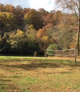 a soccer goal in the middle of a field at Astounding River View in Copperhill