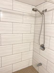 a shower with a shower head in a bathroom at Free parking Comfy central Waikiki in Honolulu
