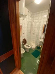 a small bathroom with a toilet and a shower at Appartamento incantevole e confortevole con Camino in Terminillo