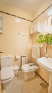 a white bathroom with a toilet and a sink at Bonito y acogedor apartamento pleno centro junto Catedral in Granada