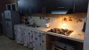 um balcão de cozinha com um fogão e um lavatório em LAS ORQUIDEAS em Rozo