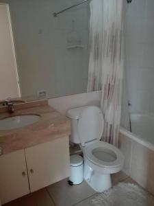 a bathroom with a toilet and a sink and a tub at DEPARTAMENTO HERMOSO CON VISTA AL MAR in Algarrobo
