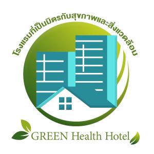logotipo de hospital ecológico con una casa y un libro en P.Paradise Hotel, en Kamphaeng Phet
