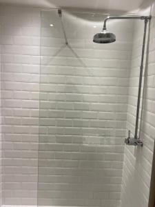 een badkamer met een douche en een glazen deur bij ‘The Retreat” at the Rose @ Crown 
