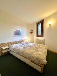 ein Schlafzimmer mit einem großen Bett in einem Zimmer in der Unterkunft Bilocale Green in Madonna di Campiglio