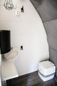 a bathroom with a toilet and a sink at Igloo Glamping LakeLand Camp in Imatra